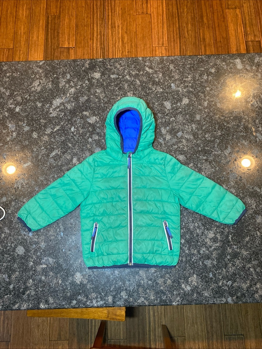 Mini Boden Puffer Jacket Kids 3-4Y Green Hooded Packable Water Resistant Coat